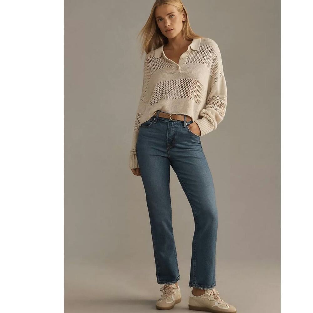 New ANTHROPOLOGIE Good American Good Legs Mid-Rise Straight Jeans $159 SZ 14/32
